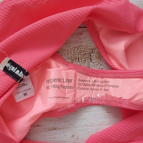 NWT Dippin' Daisy's Bikini Set Ribbed Texture Coral High Waist High Cut Size Med - Picture 7 of 7